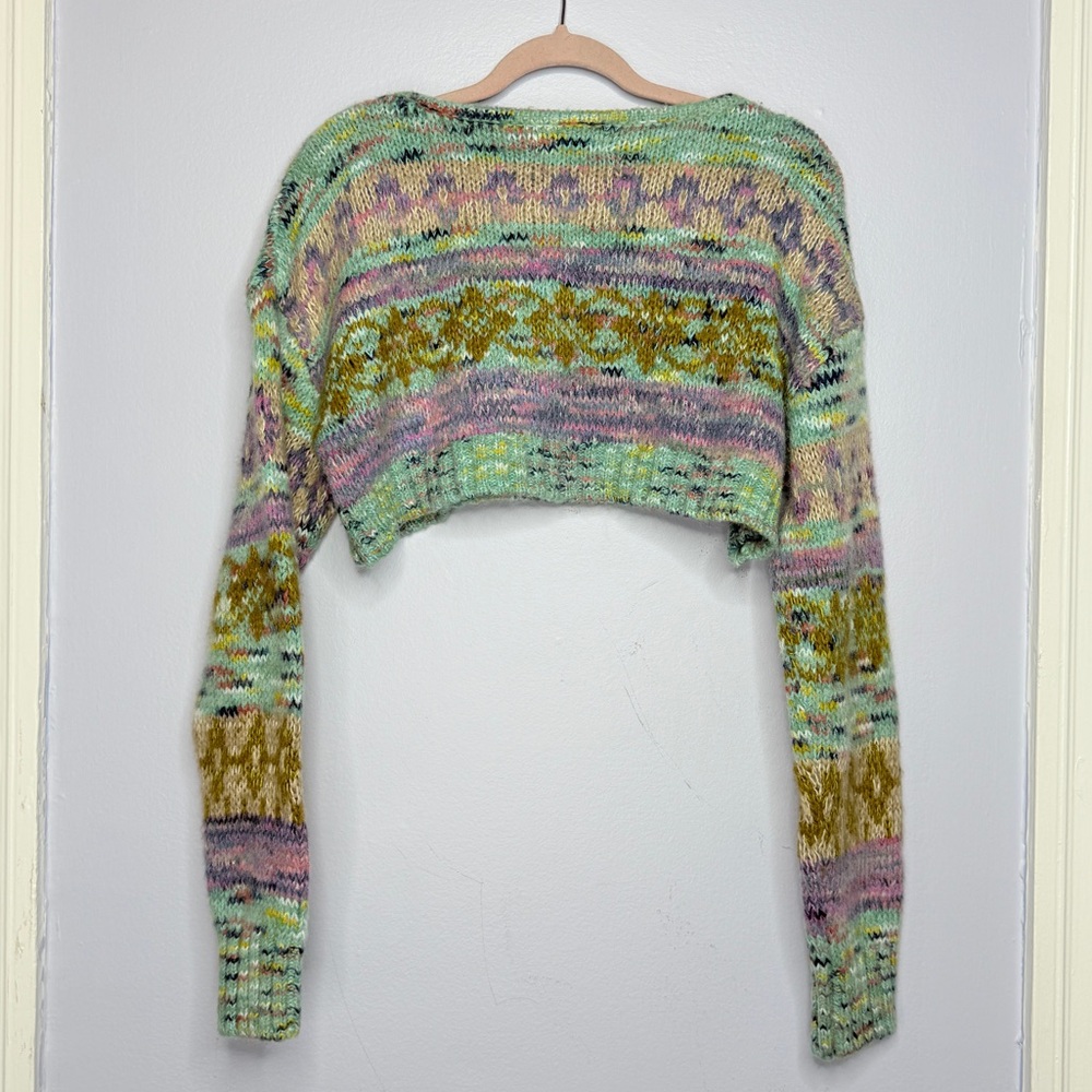 NWT! Urban Outfitters Turner Cropped Fairisle Sweater blue purple size Small - Picture 9 of 9